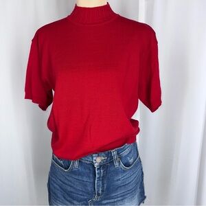 Vintage 90s The Villager Petite Liz Claiborne Sweater Sz PS Cherry Red Old Money